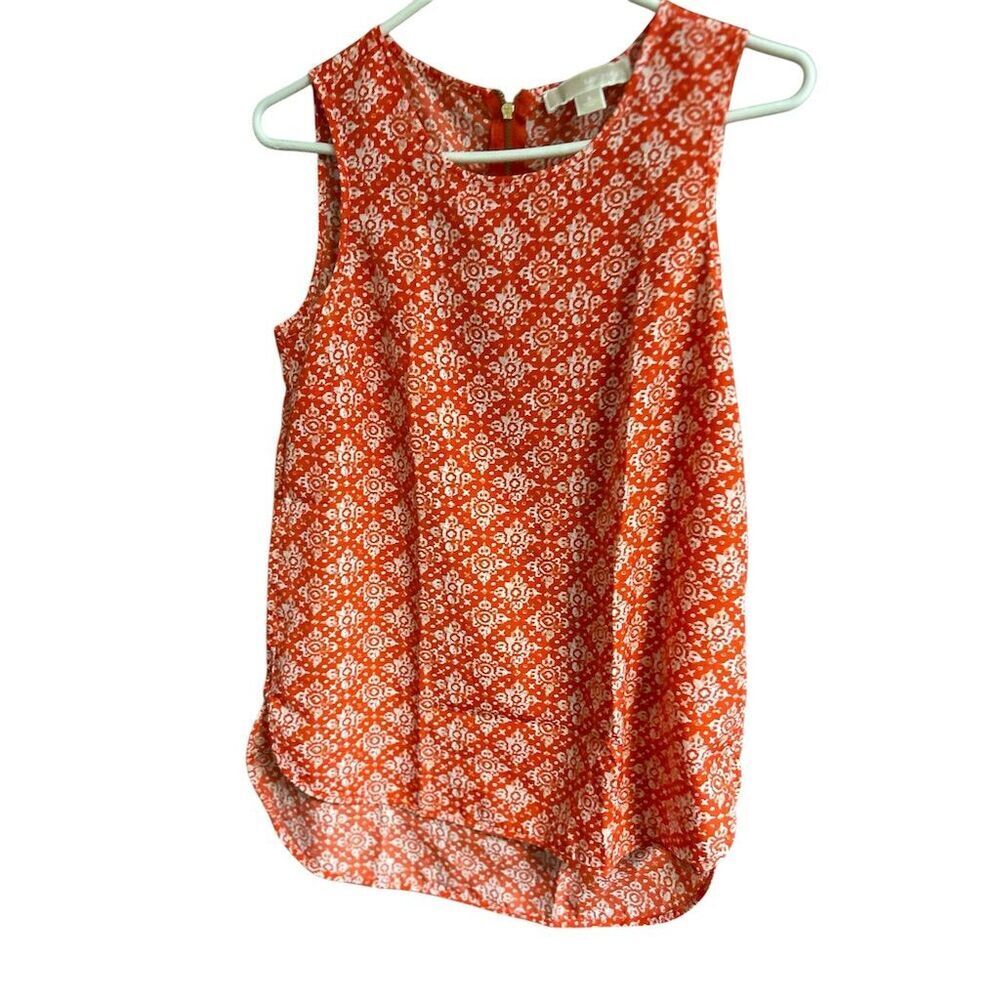 Michael Kors Women's Sleeveless Blouse Orange White Back Zip Size S